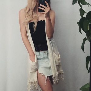 Tassel Hem Tank Kimono